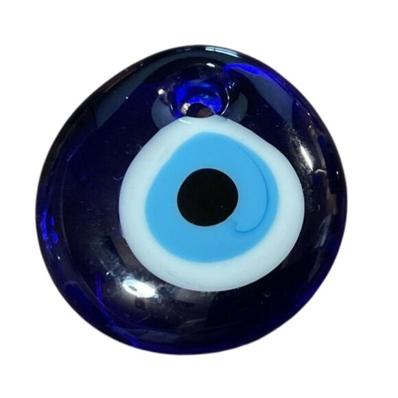Blue Art Glass Evil Eye Pendant Bead 1.5 Inch Round Amulet Charm handmade womens - Picture 1 of 4